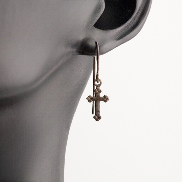 Vintage Sterling Silver Cross Dangle Earrings - Picture 3 of 3